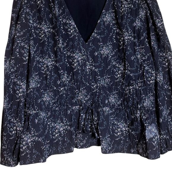 PAIGE Osaka Black Multi Long Sleeve Floral Silk Blend Top Size XL 📦 - Picture 8 of 10